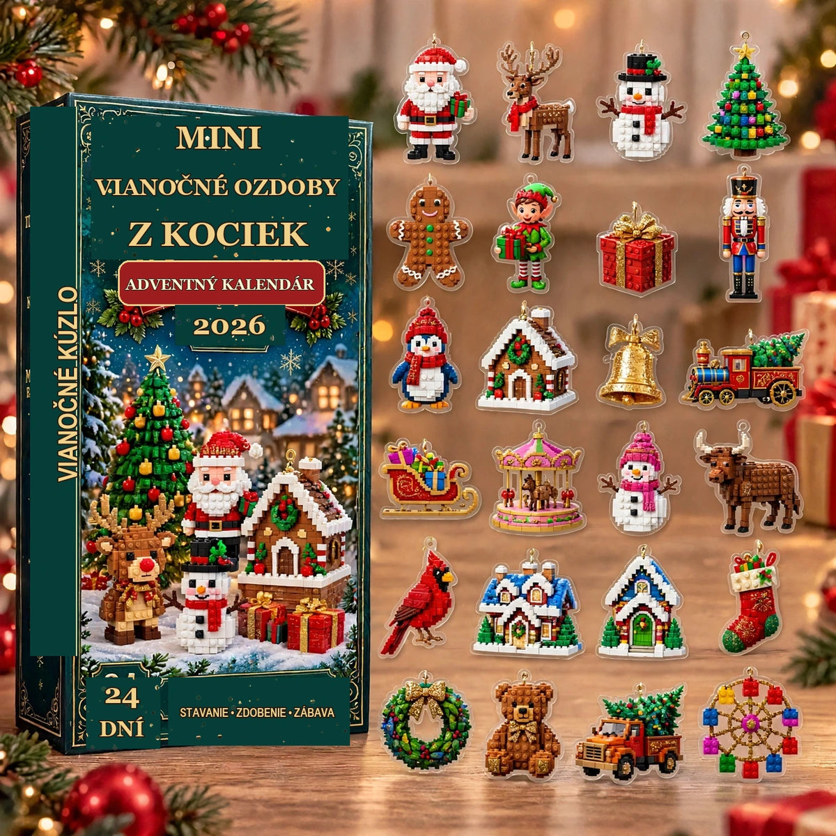 Adventný kalendár 2026 – 24 mini vianočných ozdôb z kociek – 1