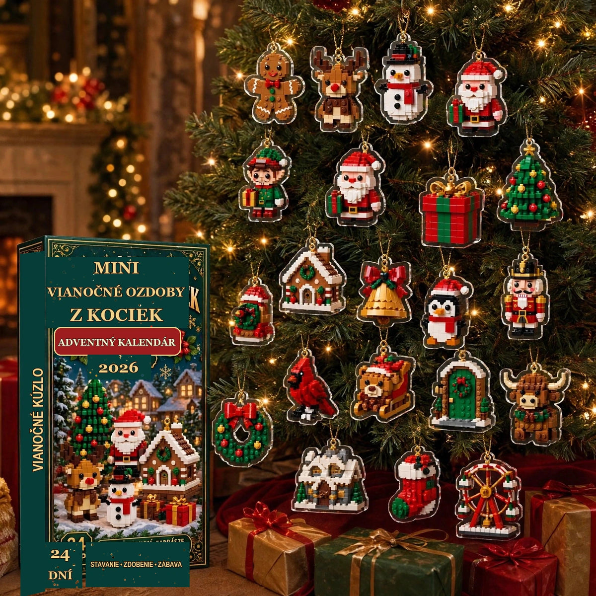 Adventný kalendár 2026 – 24 mini vianočných ozdôb z kociek – 2