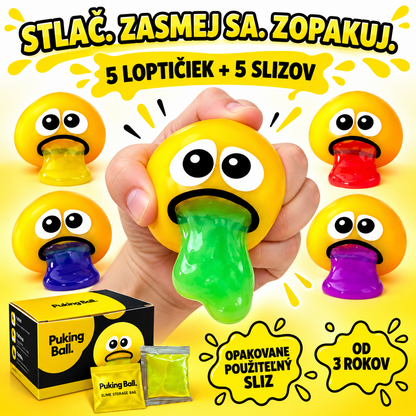 Súprava 5 loptičiek Puking Ball s piatimi slizmi